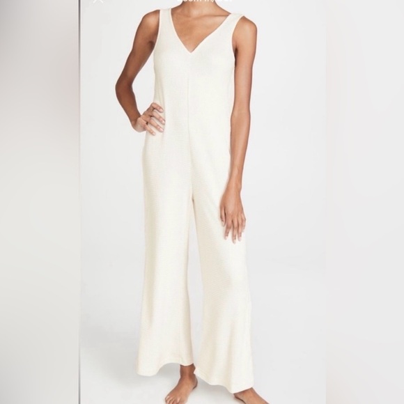 Victoria's Secret Pants - Victoria’s Secret Glow Wide Leg Waffle Knit Jumpsuit Ivory Comfy Size Medium